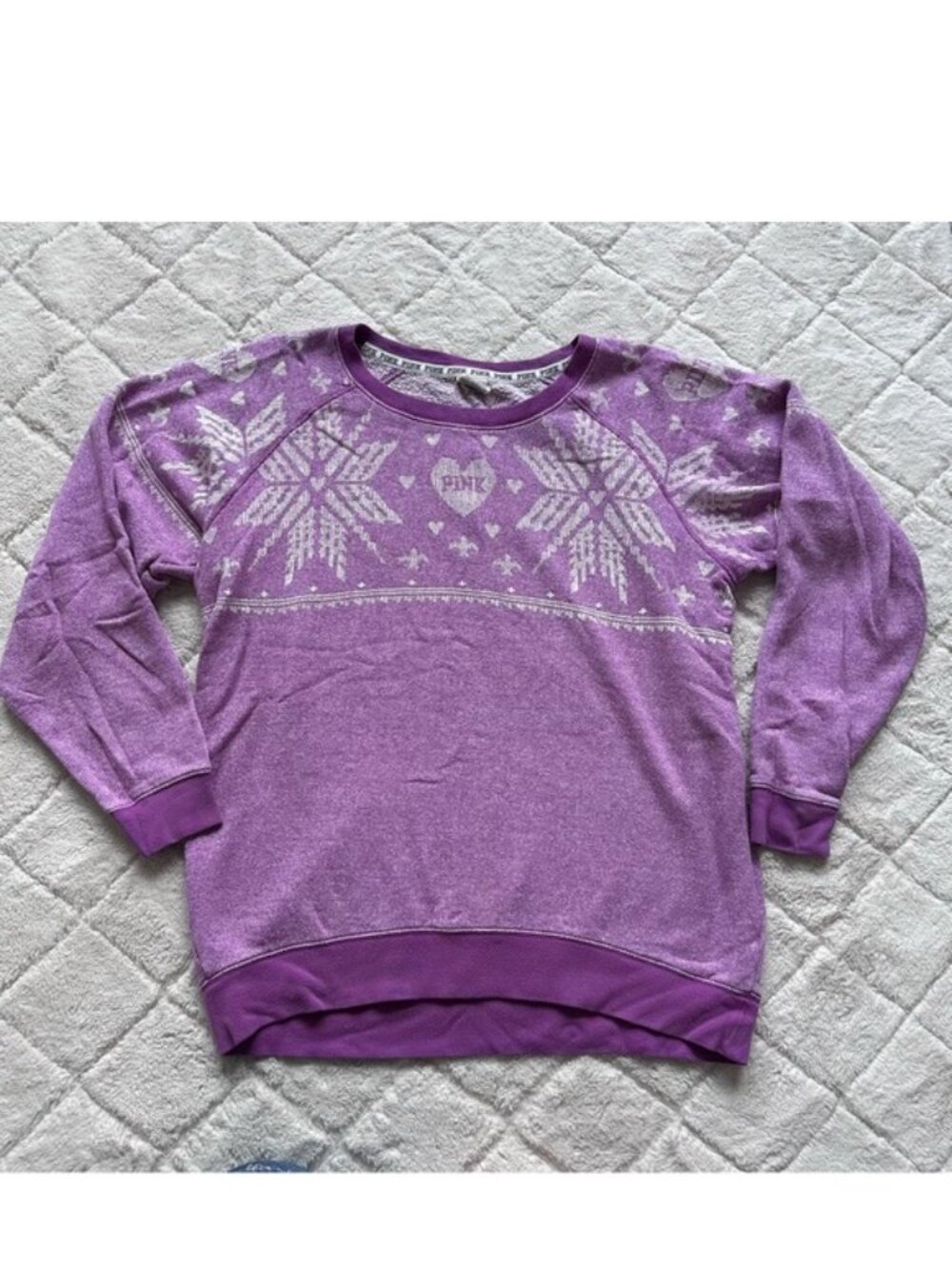Victoria's Secret PINK | Lavender Fair Isle Snowflake Crew Sweater | Size Small - Picture 4 of 12